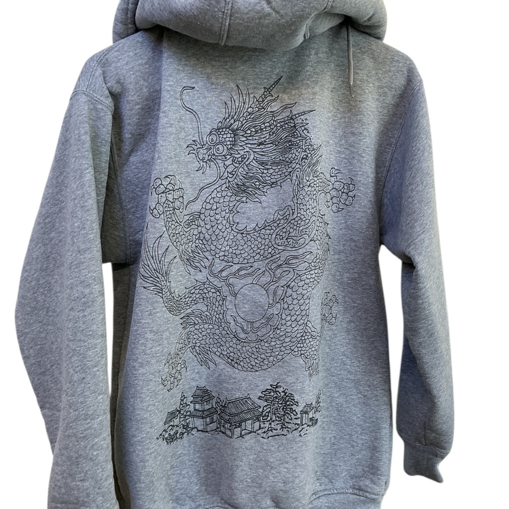 KENPO Gray double Zip-Up layered Hoodie dragon print medium - Picture 4 of 6